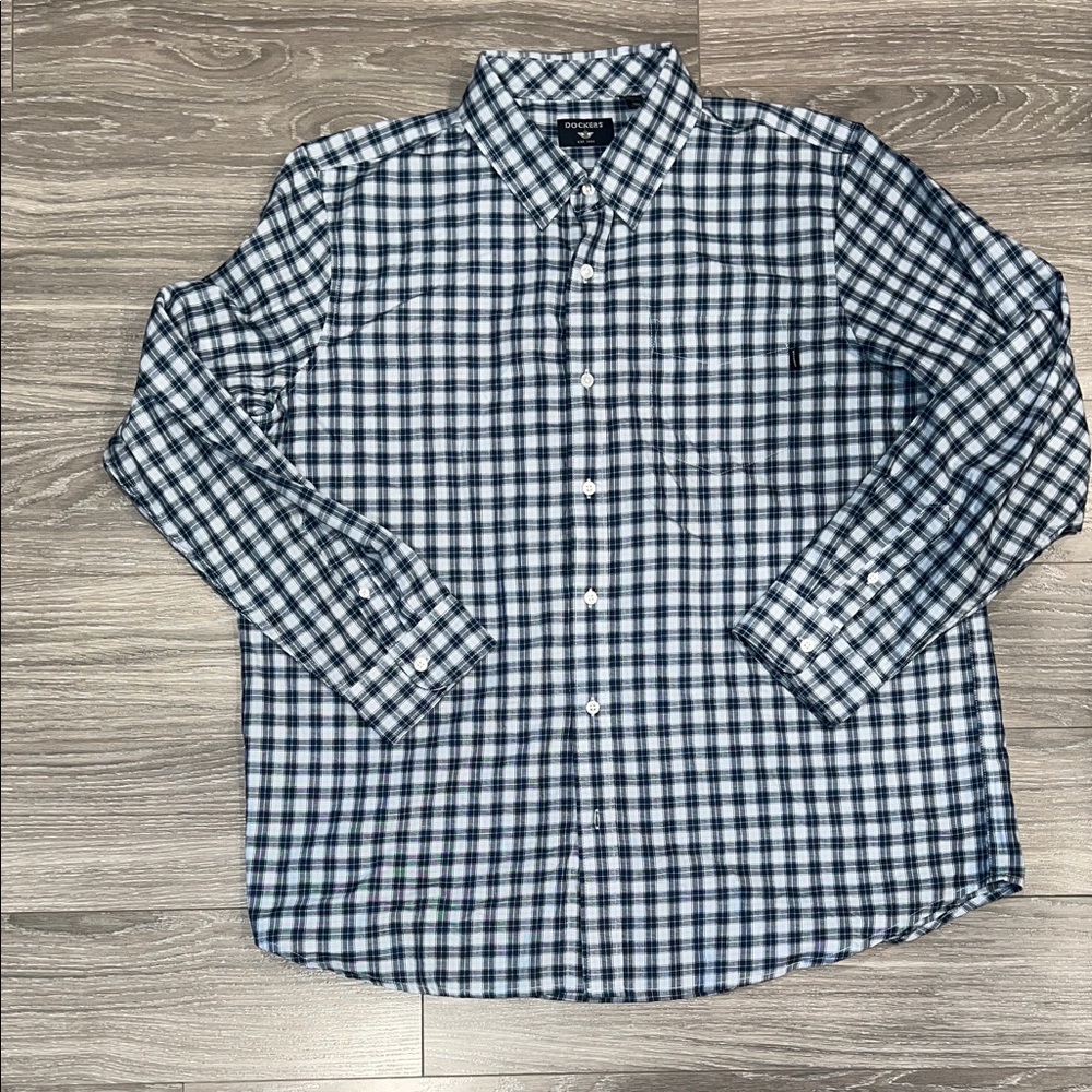 Dockers Navy and White Plaid Button Down Shirt